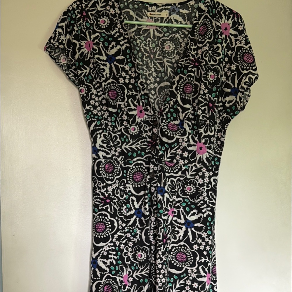 Marine Layer Black and Blue Patterned Top